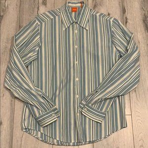 Blue and white striped Hugo Boss dress shirt